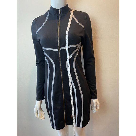 SHEIN Womens Bodycon Dress Zip Front Contrast Reflective Tape Black Size Medium - Picture 6 of 12